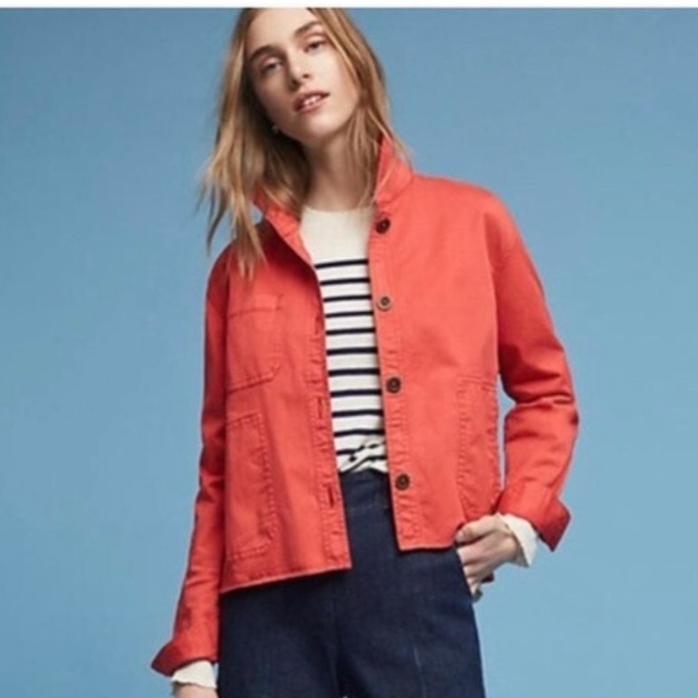 Anthropologie Chino Red Crop Swing Jacket Size Medium - Picture 2 of 6